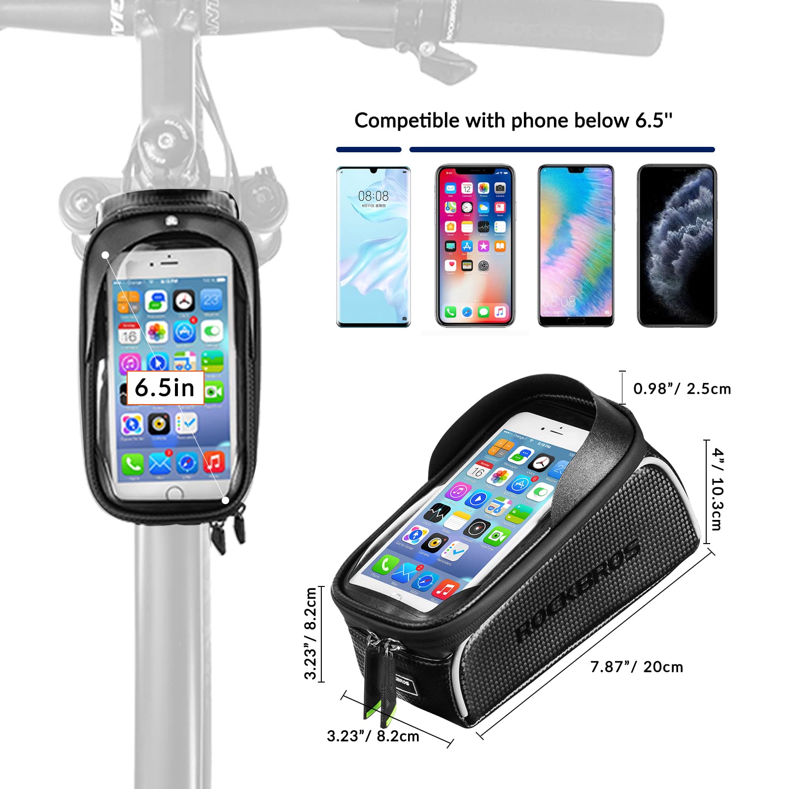 ROCKBROS waterproof bike phone bag mounted on top tube