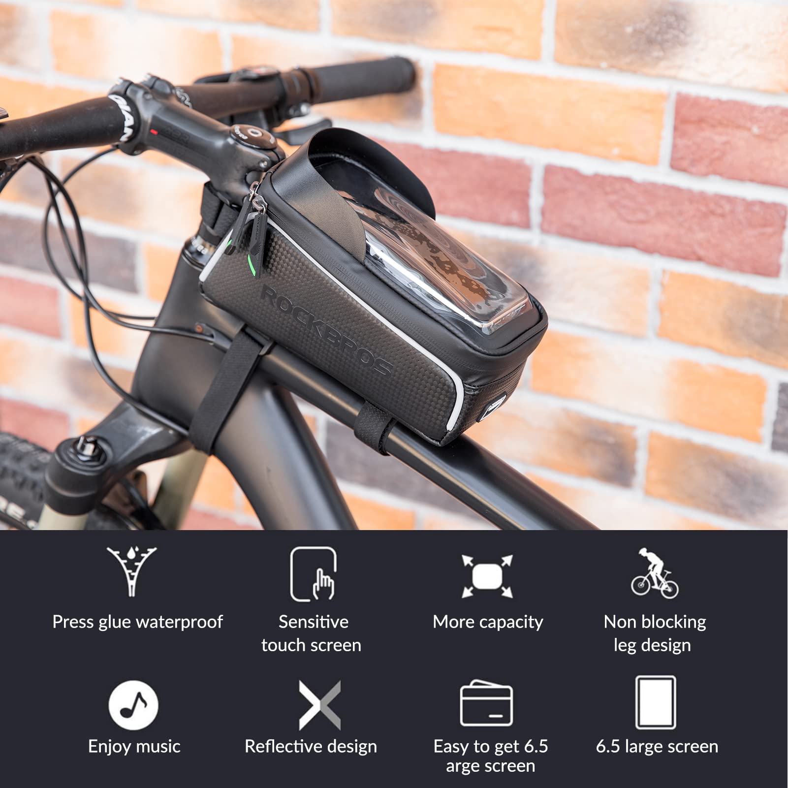 ROCKBROS waterproof bike phone bag mounted on top tube