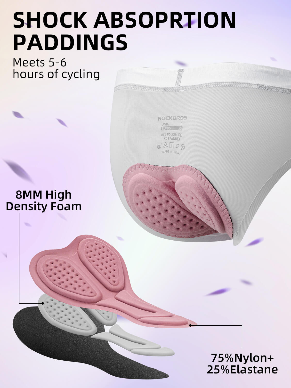 ROCKBROS men's padded cycling underwear with breathable mesh and ergonomic 3D cushion for long rides