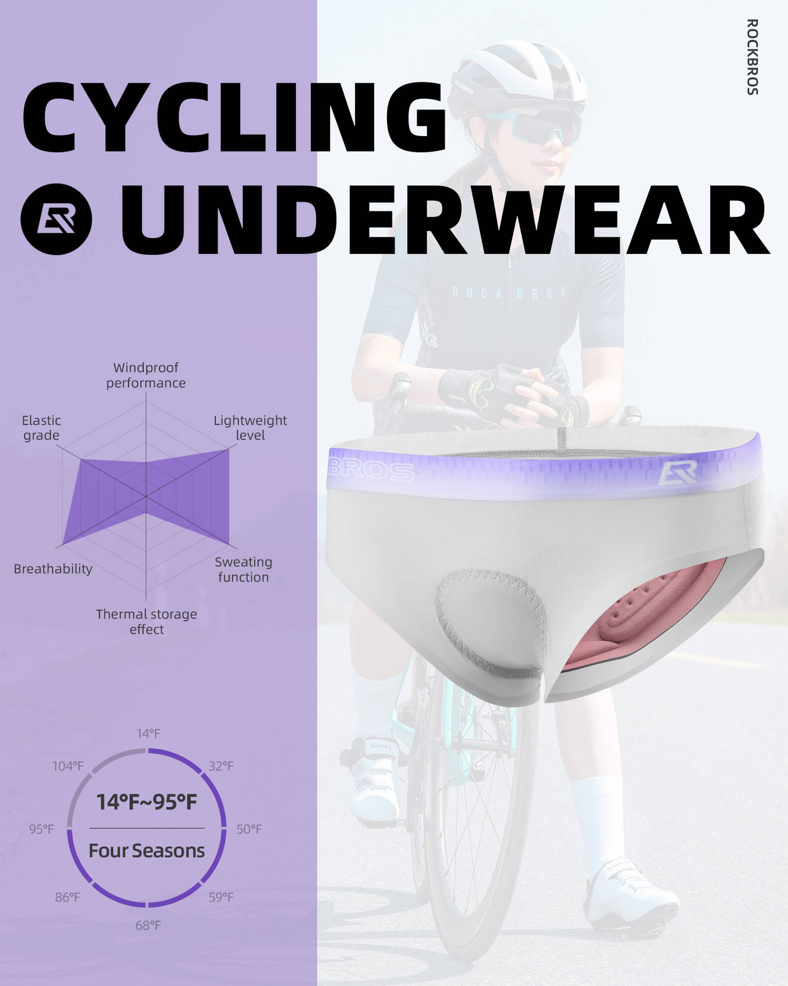 ROCKBROS men's padded cycling underwear with breathable mesh and ergonomic 3D cushion for long rides