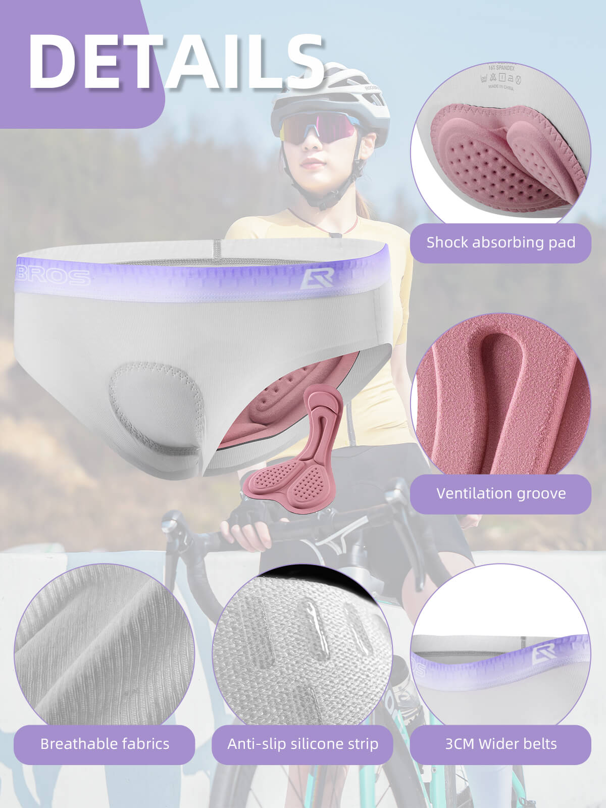 ROCKBROS men's padded cycling underwear with breathable mesh and ergonomic 3D cushion for long rides