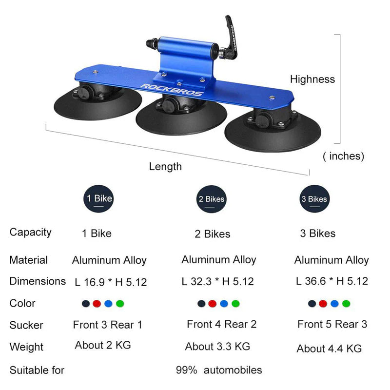 ROCKBROS suction cup bike rack for car roof quick release mount
#Color_1-Bike Blue