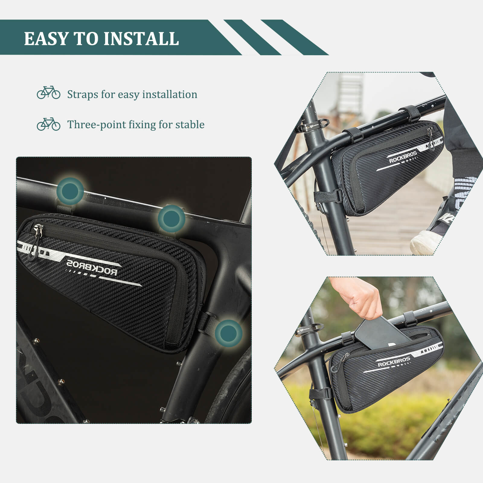 ROCKBROS top tube frame bag with large capacity and convenient side pocket for cycling essentials