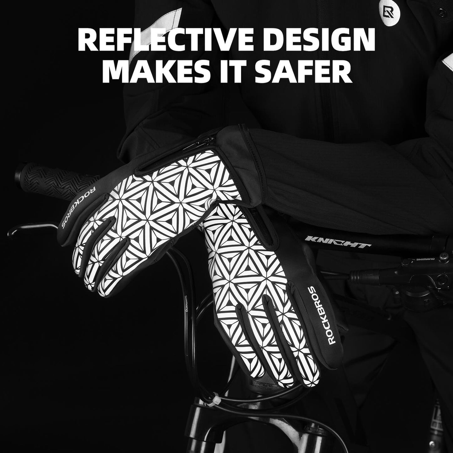 ROCKBROS Winter Warm Touchscreen Anti-Slip Cycling Gloves #Color_Black White