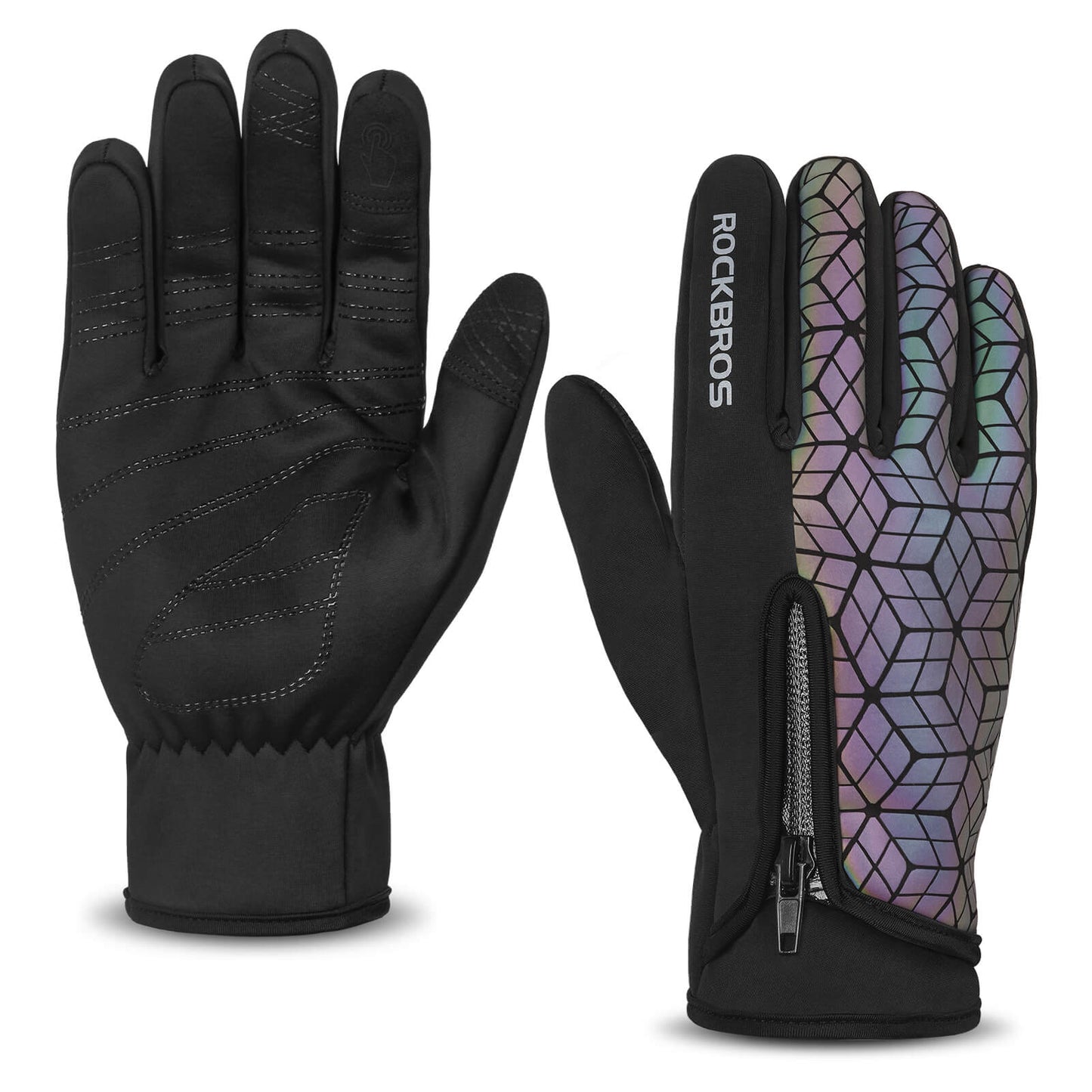 ROCKBROS Winter Warm Touchscreen Anti-Slip Cycling Gloves #Color_Black Colorful