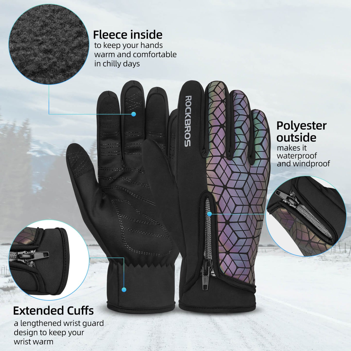 ROCKBROS Winter Warm Touchscreen Anti-Slip Cycling Gloves #Color_Black Colorful