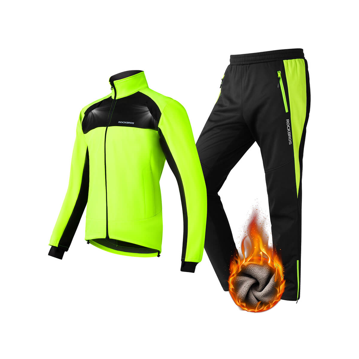 ROCKBROS outdoor thermal sportswear set with windproof shell, fleece lining, ventilation design, and flexible fit for cold-weather activities