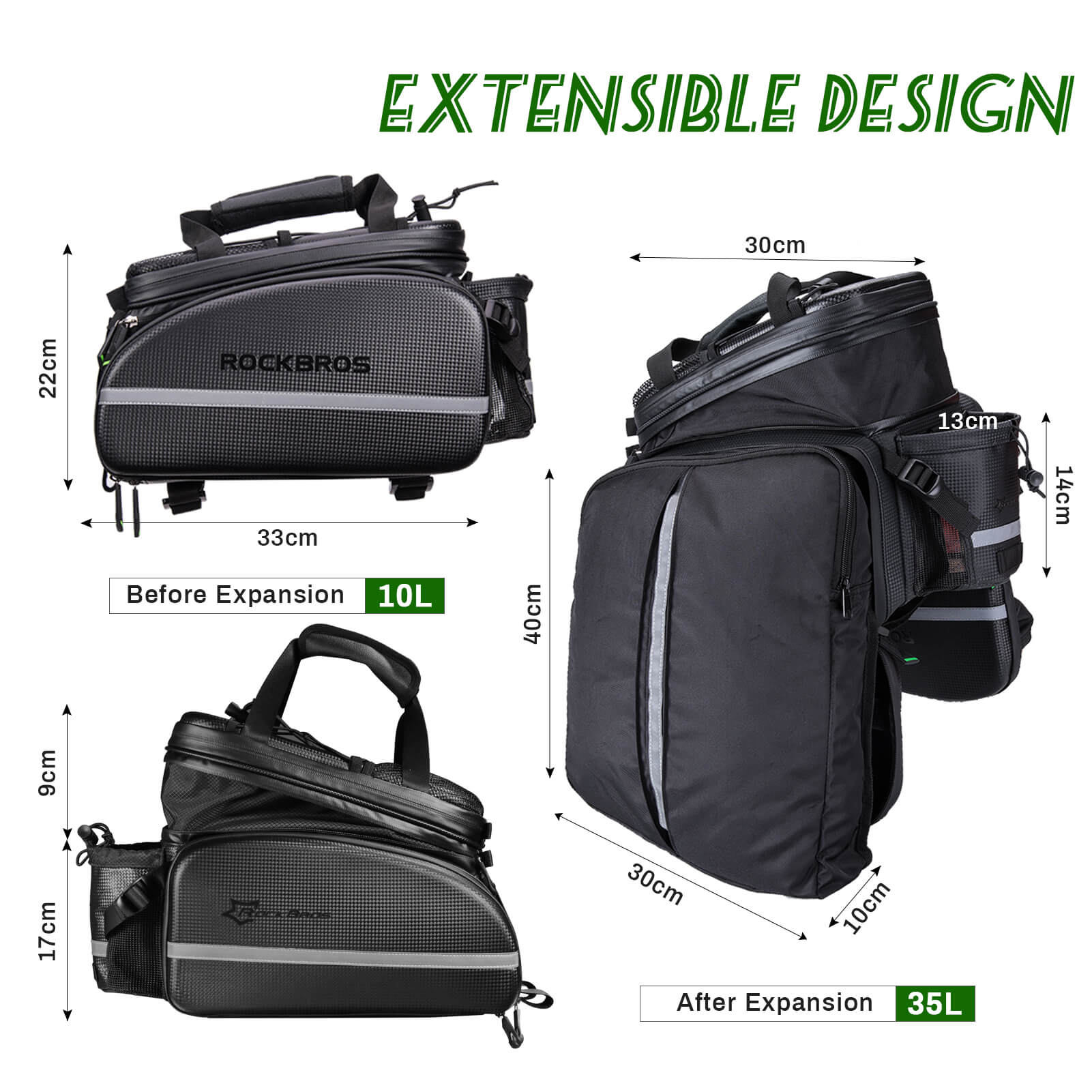 ROCKBROS multifunction waterproof bike rear rack bag with expandable design