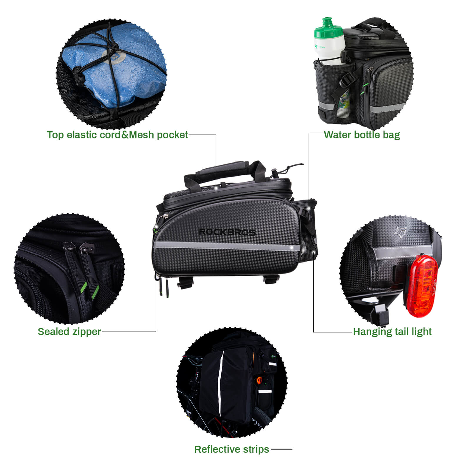 ROCKBROS multifunction waterproof bike rear rack bag with expandable design
