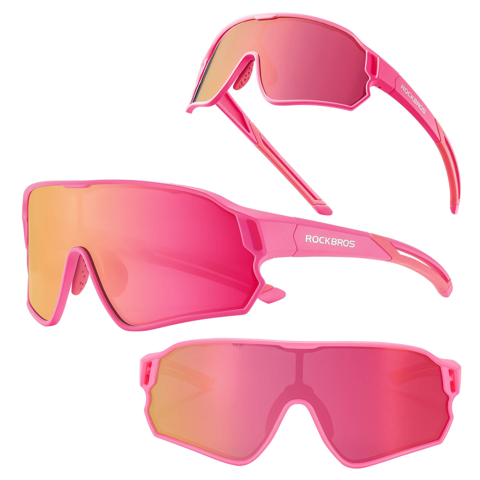 ROCKBROS kids polarized cycling sunglasses with UV400 protection for biking and outdoor sports.
#Color_Pink