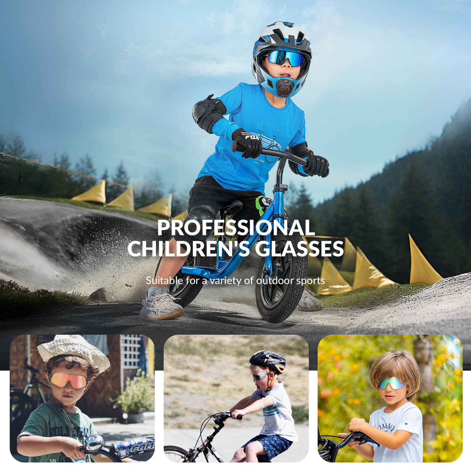 ROCKBROS kids polarized cycling sunglasses with UV400 protection for biking and outdoor sports.