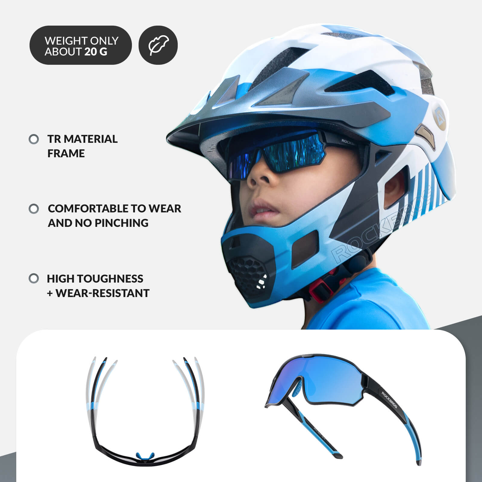 ROCKBROS kids polarized cycling sunglasses with UV400 protection for biking and outdoor sports.
#Color_Black