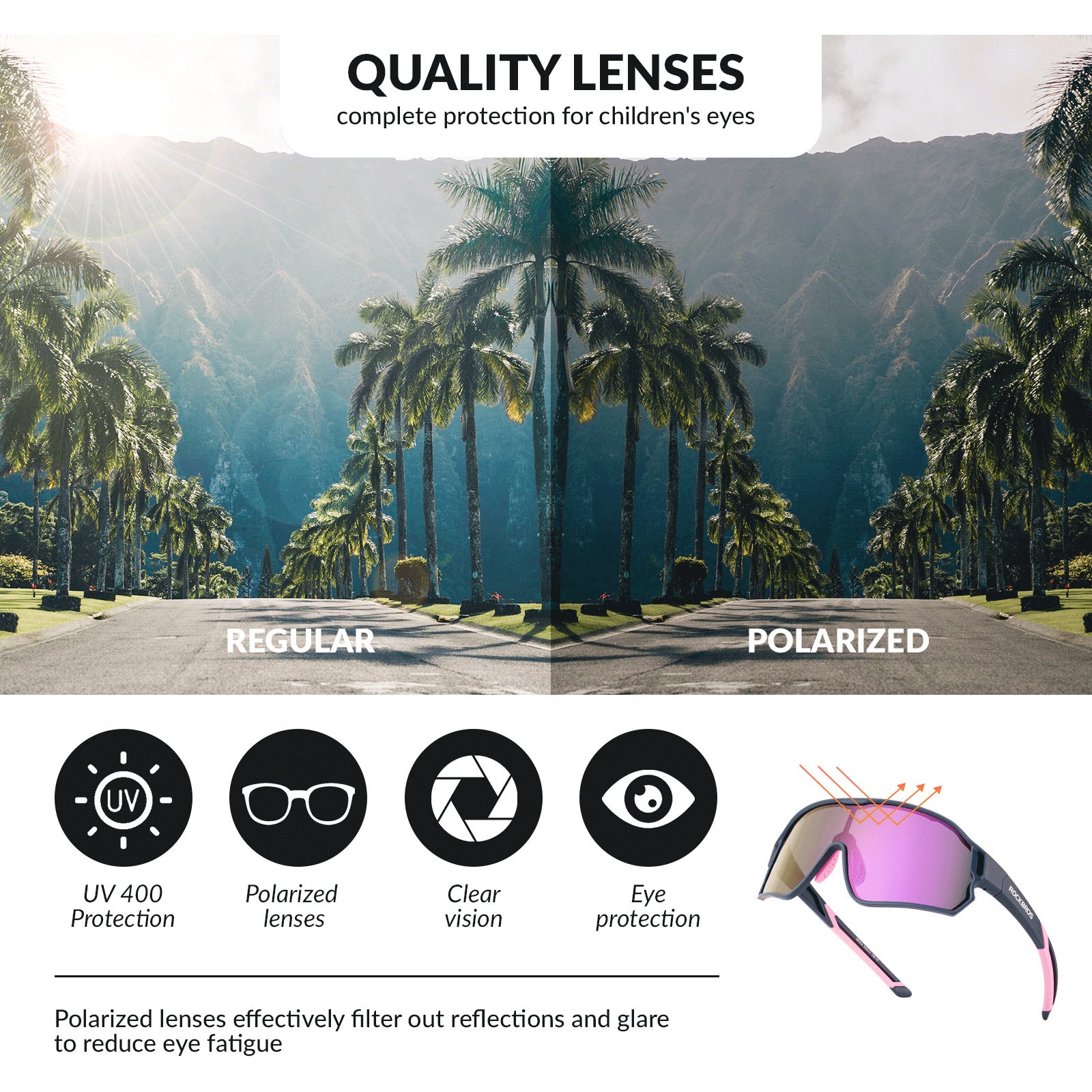 ROCKBROS kids polarized cycling sunglasses with UV400 protection for biking and outdoor sports.
#Color_Blue Purple