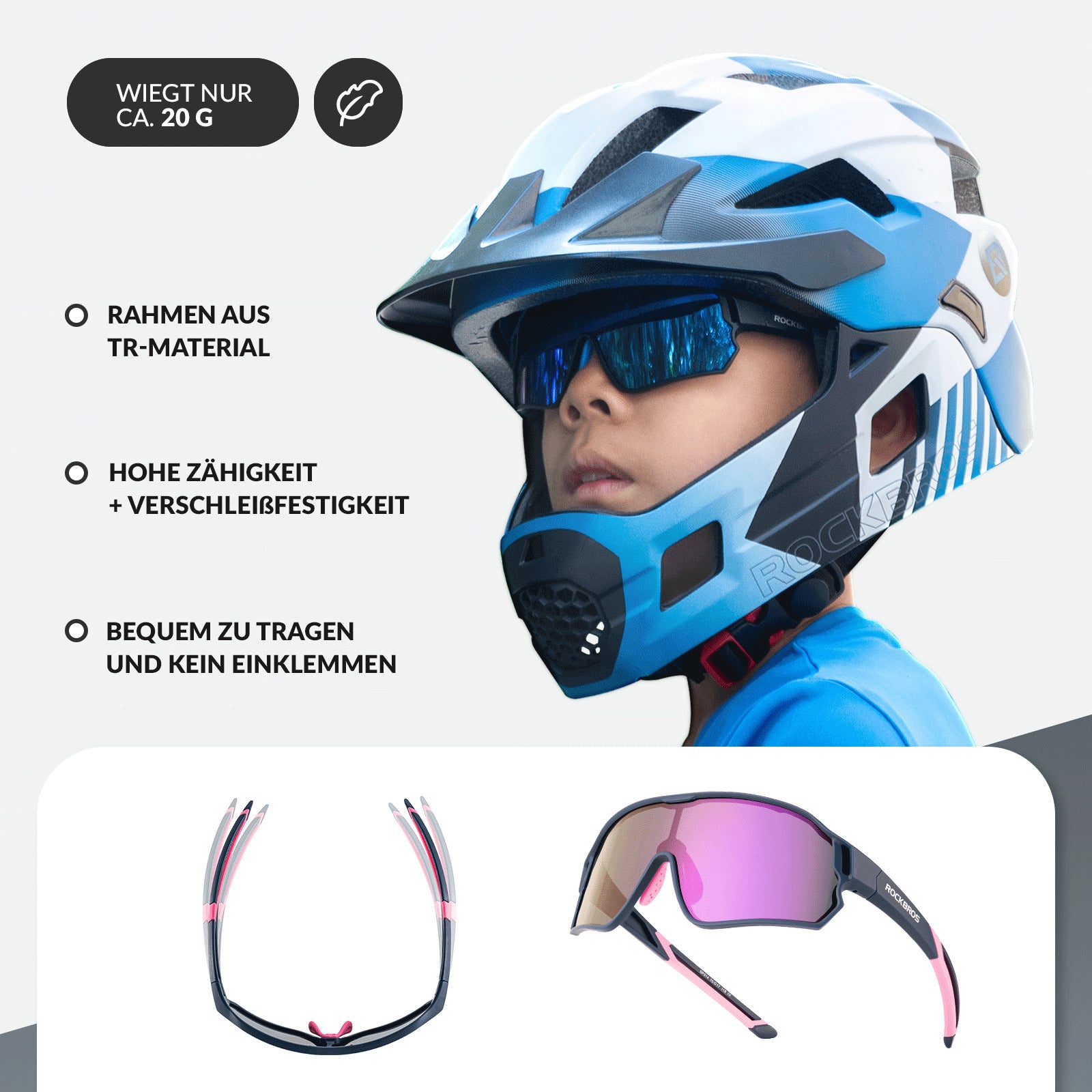 ROCKBROS kids polarized cycling sunglasses with UV400 protection for biking and outdoor sports.
#Color_Blue Purple