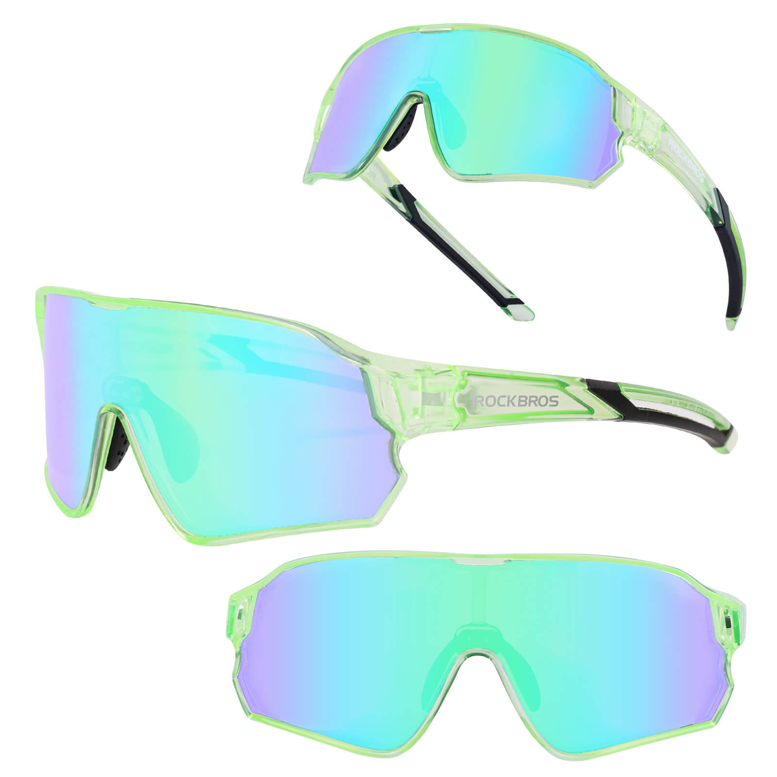 ROCKBROS kids polarized cycling sunglasses with UV400 protection for biking and outdoor sports.
#Color_Transparent Green
