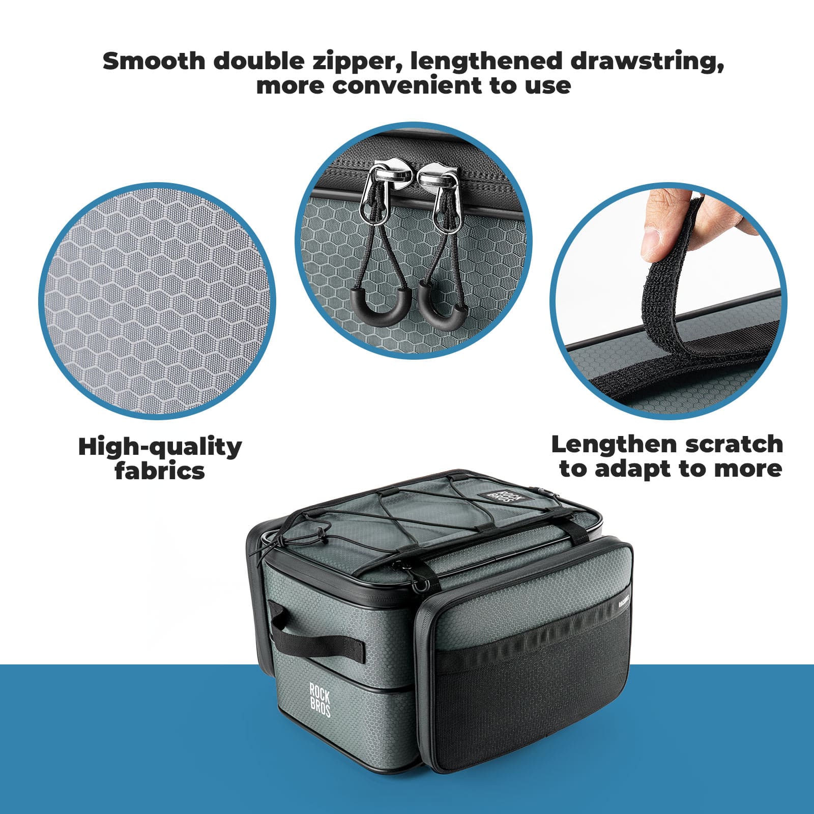 ROCKBROS expandable large capacity bike rear rack bag with removable side panniers
