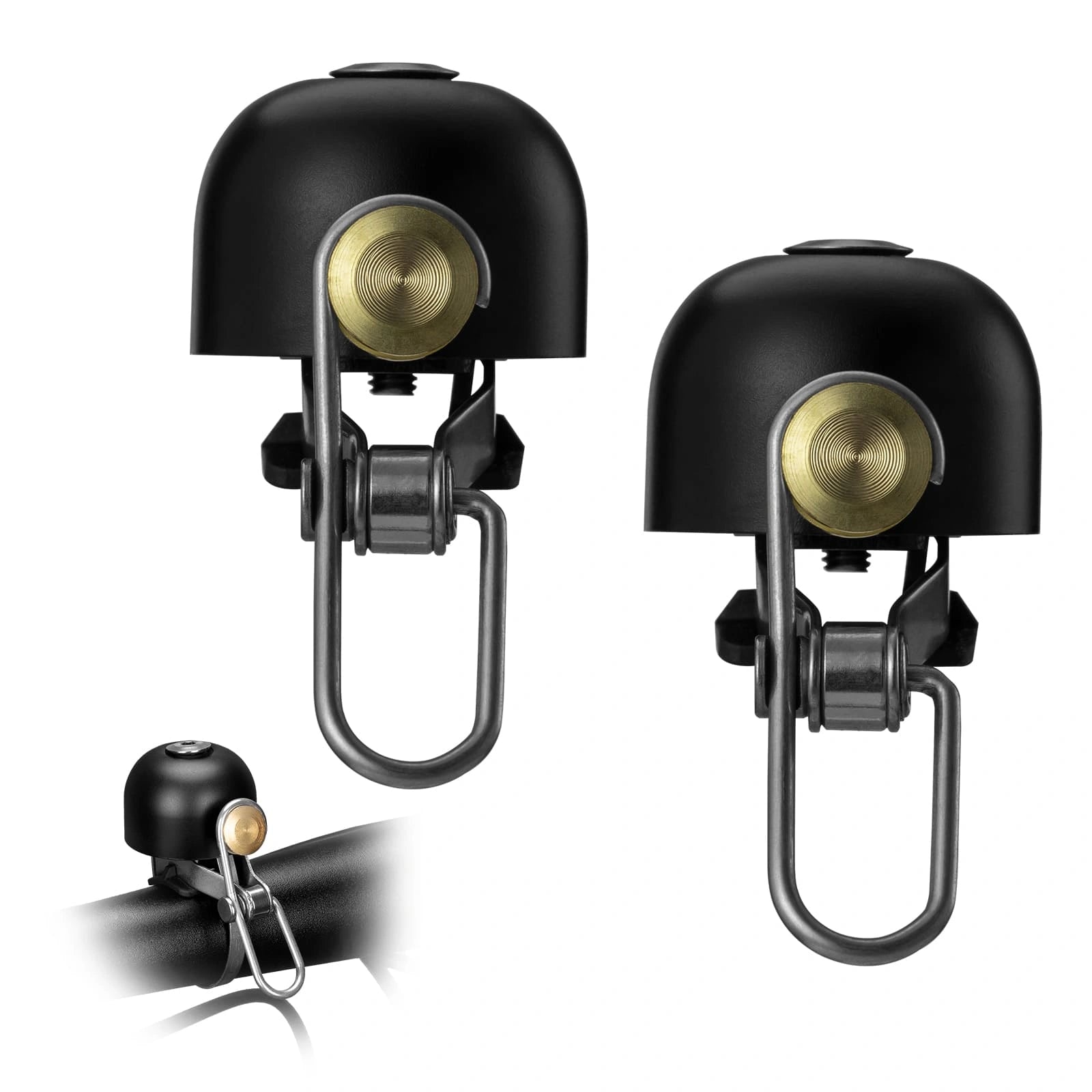 Classic 2-Pack Bike Bell with Loud Clear Ring, Durable Brass Alloy, Universal Handlebar Fit, and Scratch-Free Mounting
#Color_Black