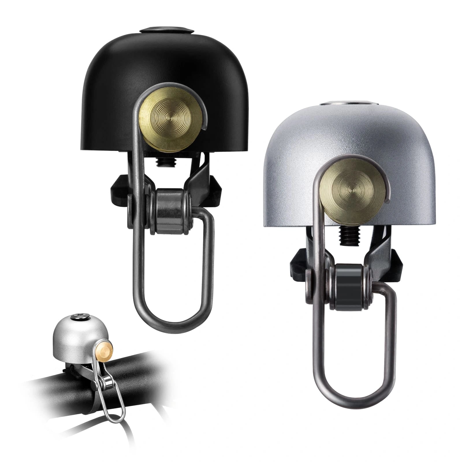 Classic 2-Pack Bike Bell with Loud Clear Ring, Durable Brass Alloy, Universal Handlebar Fit, and Scratch-Free Mounting
#Color_Black+Silver