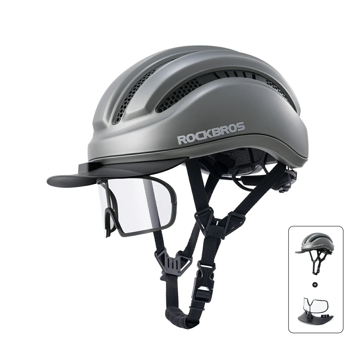 ROCKBROS lightweight cycling helmet with magnetic visor for daily commuting
#Color_ Gray+Glasses