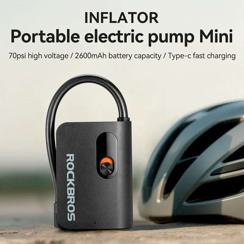 L1 mini electric bike pump with 70 PSI pressure, compact portable bicycle inflator – ROCKBROS