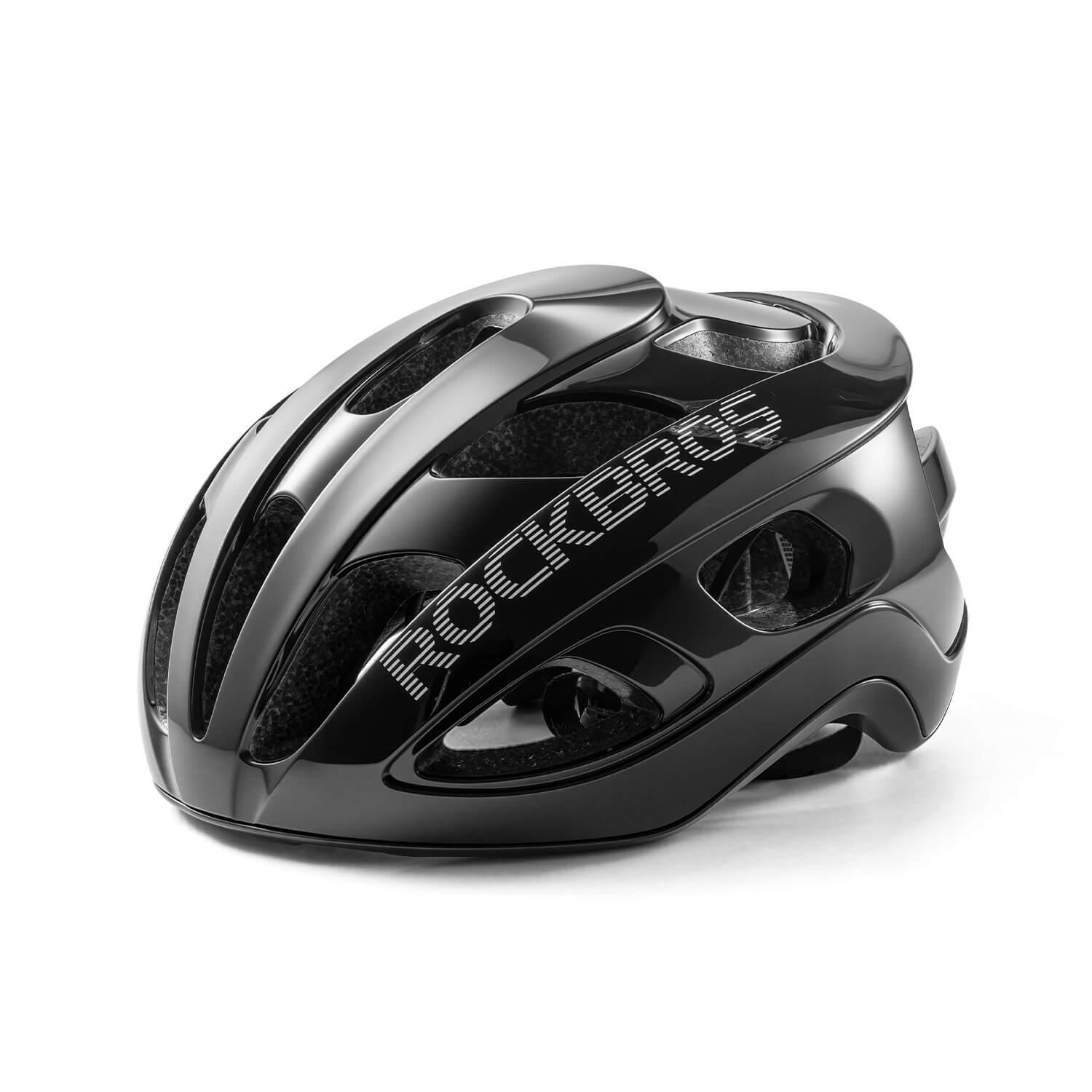 Ultralight 240g cycling helmet with 20-vent cooling and in-mold PC+EPS protection by ROCKBROS
#Color_Glossy Black