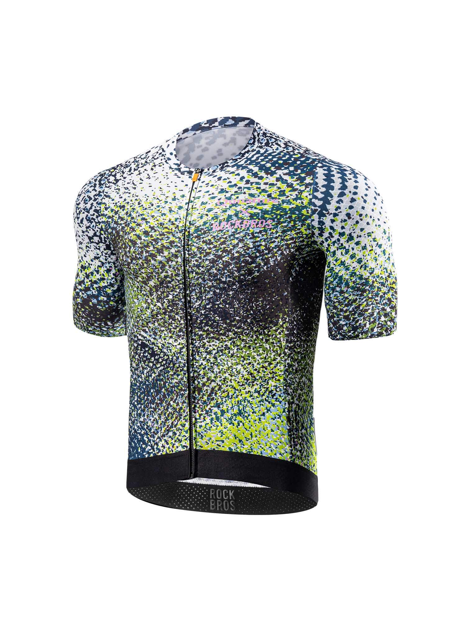 ROCKBROS men’s camouflage short-sleeve cycling jersey with breathable fabric and rear pockets