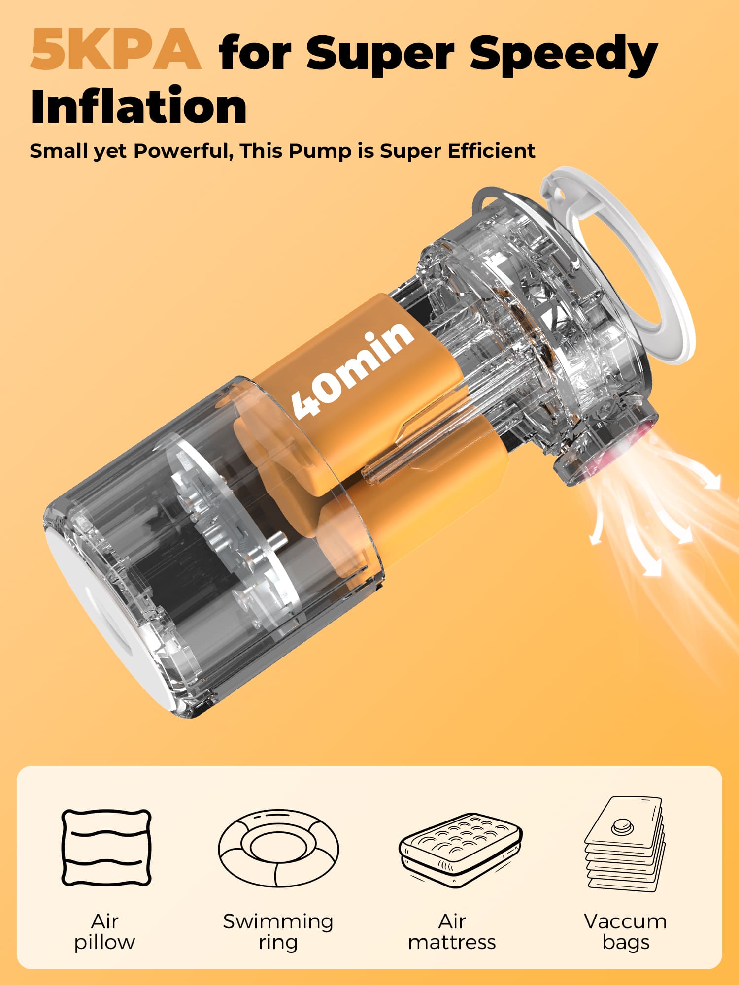 Qunature ATOMIC Mini Air Pump delivering high-performance fast inflation
#Color_Orange