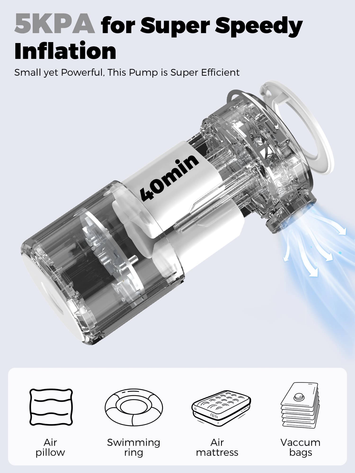 Qunature ATOMIC Mini Air Pump delivering high-performance fast inflation
#Color_White