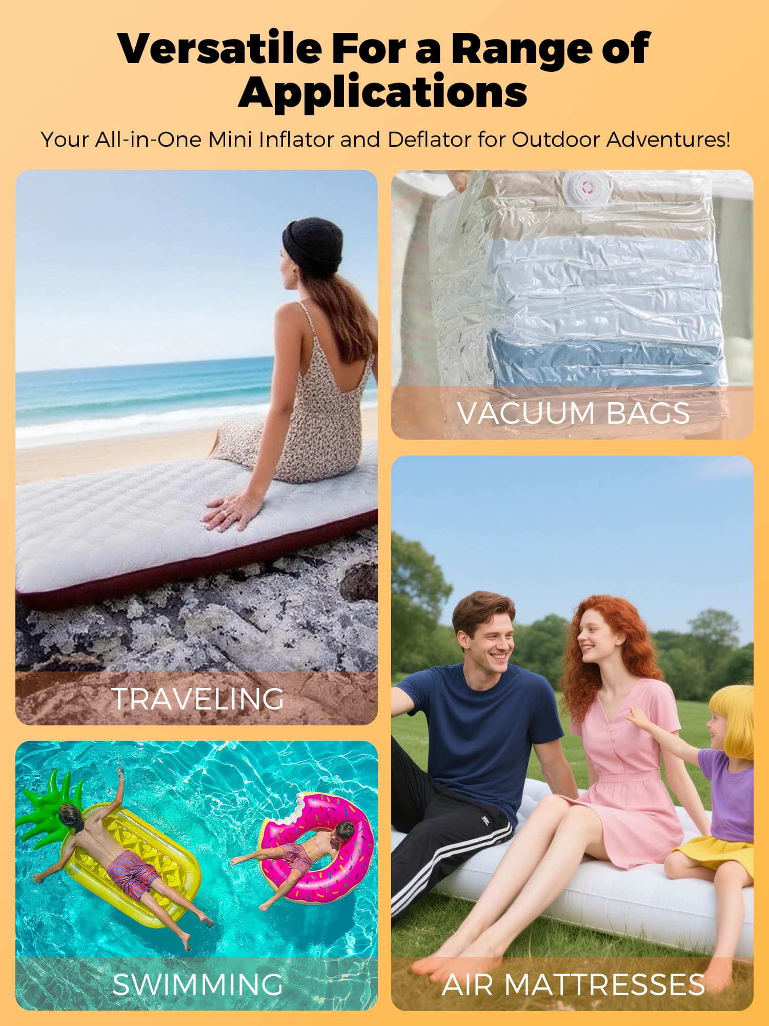 Qunature ATOMIC Mini Air Pump with five nozzle adapters for multiple inflatables
#Color_Orange