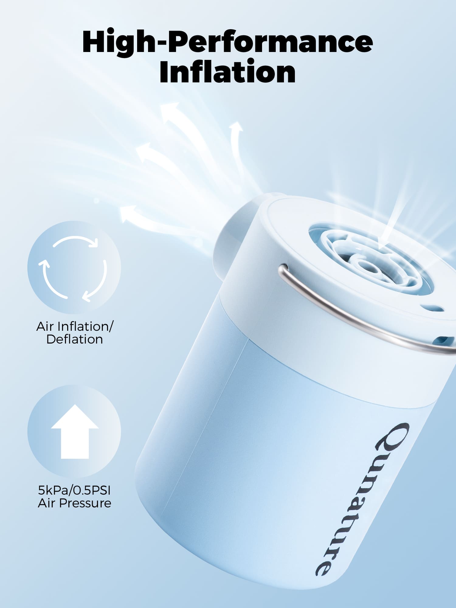 Qunature ATOMIC Mini Air Pump delivering high-performance fast inflation
#Color_Blue