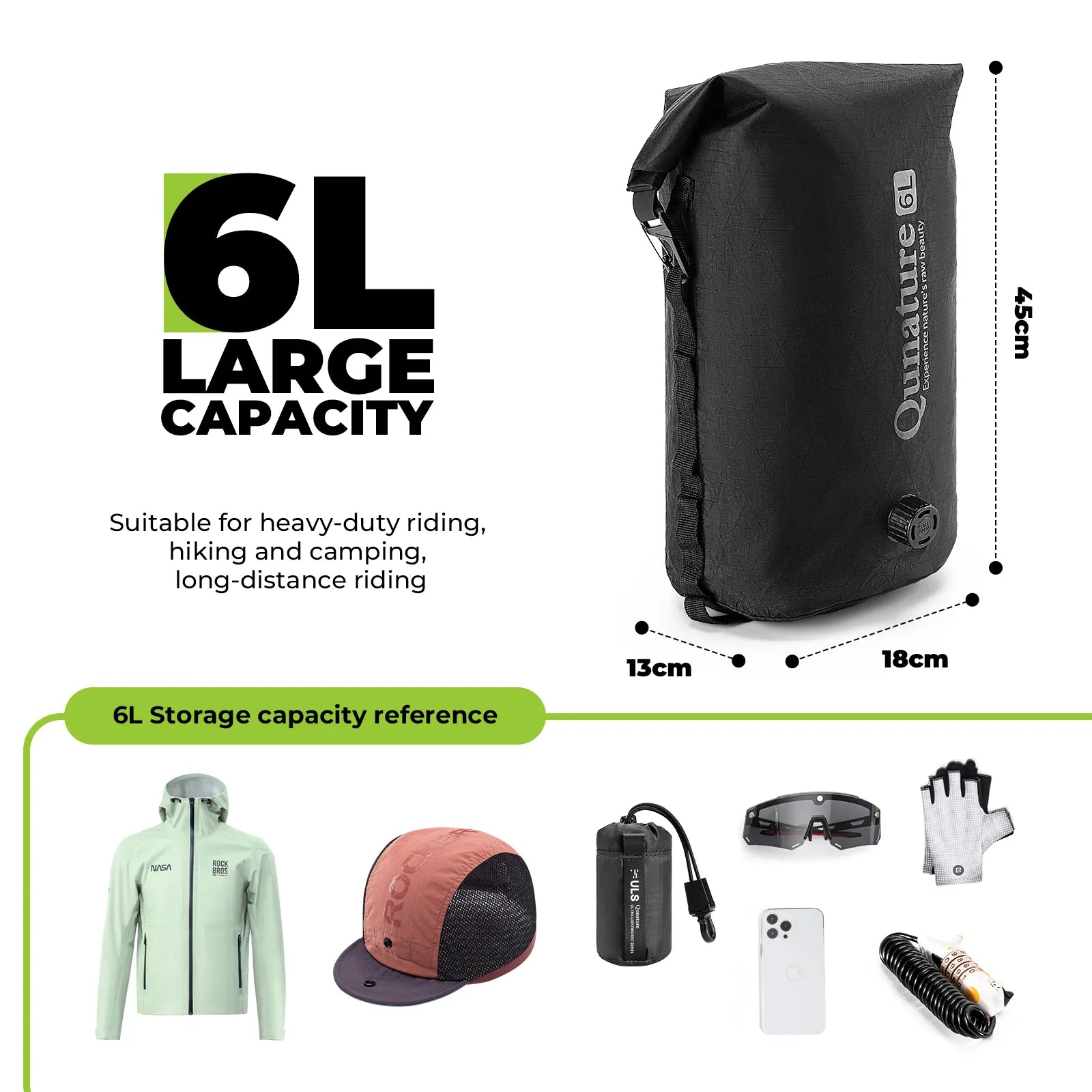 Qunature waterproof bikepacking compression dry bag for cycling, bike touring, and camping adventures
#Color_Black