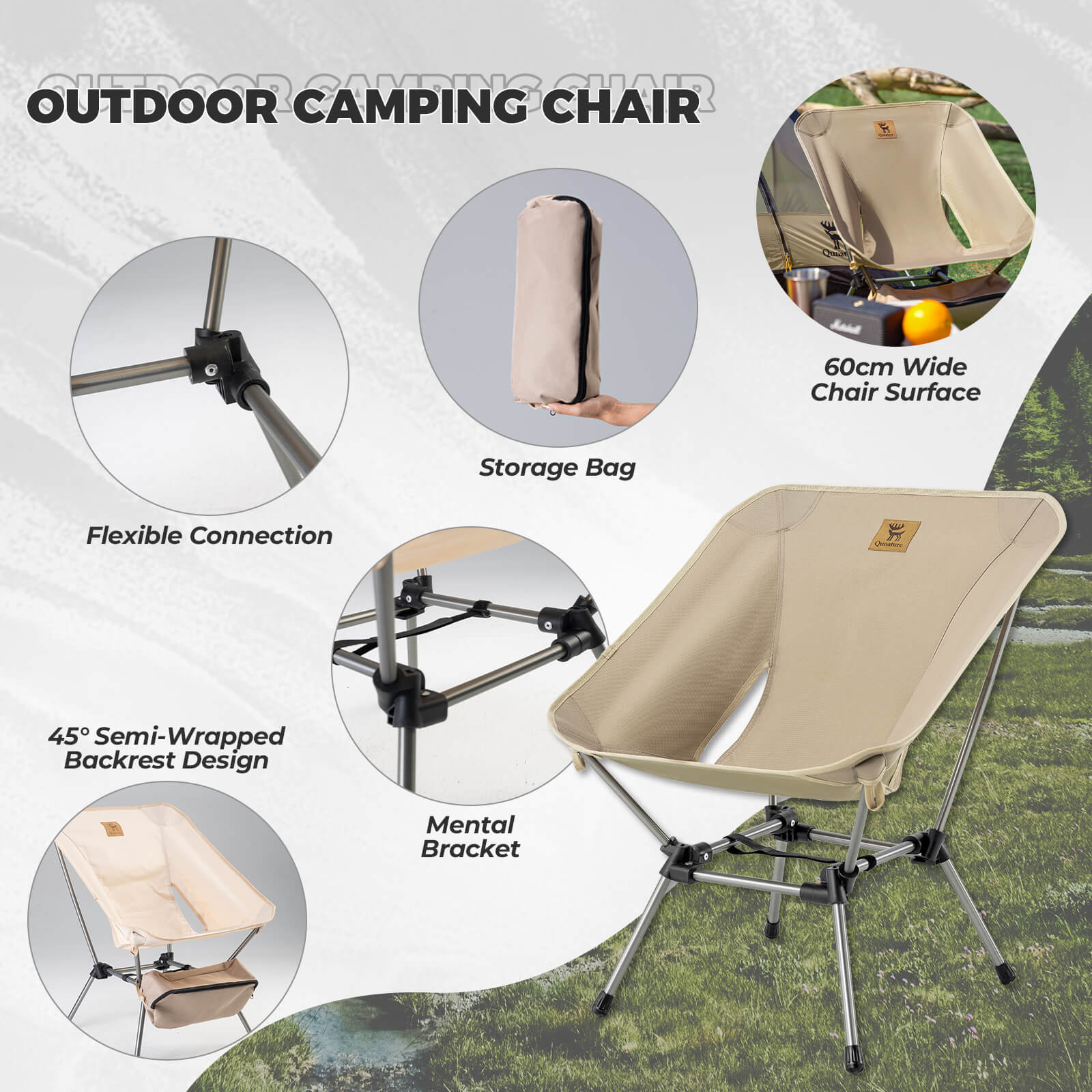 Qunature folding camp chair supporting up to 260 lbs
#Color_Khaki