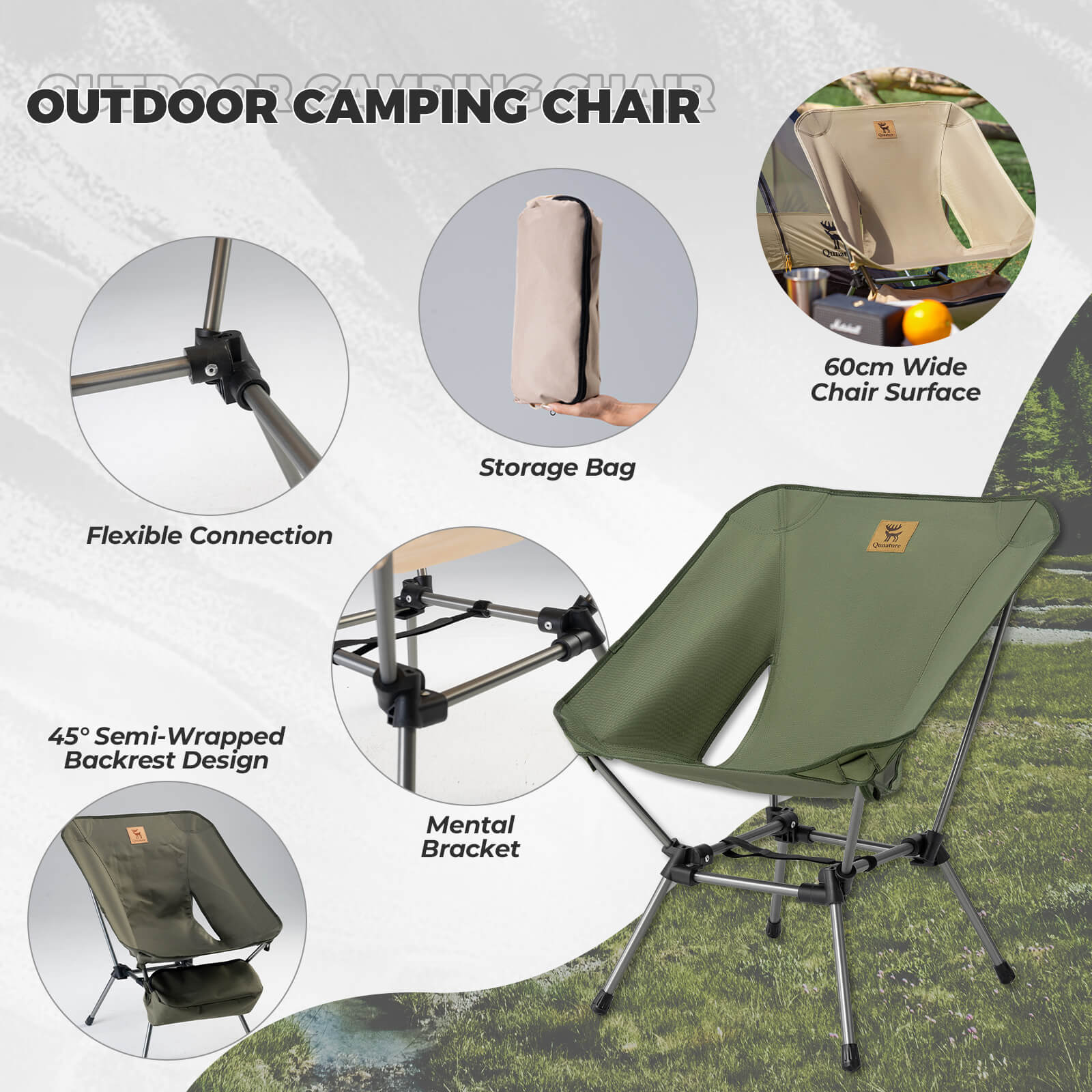 Qunature folding camp chair supporting up to 260 lbs
#Color_Green