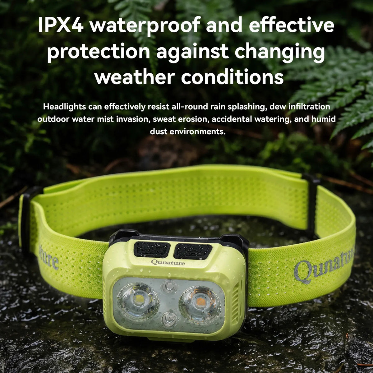 Qunature lightweight rechargeable outdoor headlamp with an adjustable headband