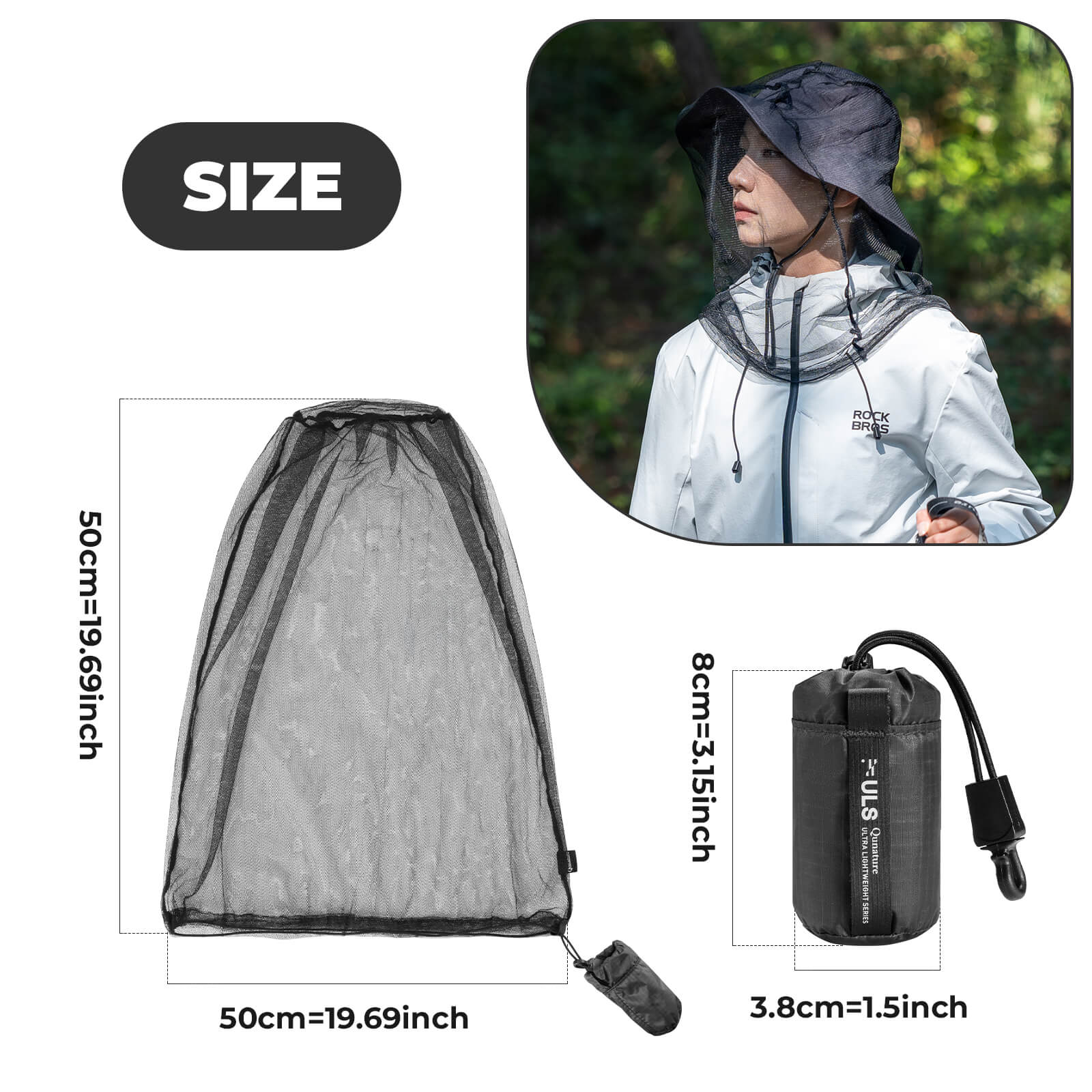 Qunature mosquito head net mesh with ultra-fine fabric for 360-degree insect protection during outdoor camping.