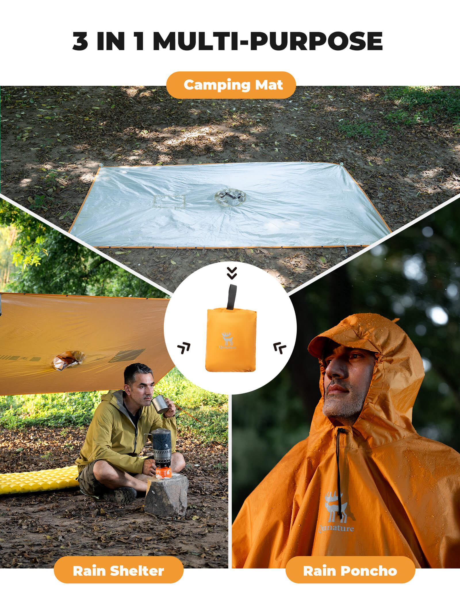 Qunature multi-functional tactical rain jacket waterproof for hiking, camping, and outdoor adventures