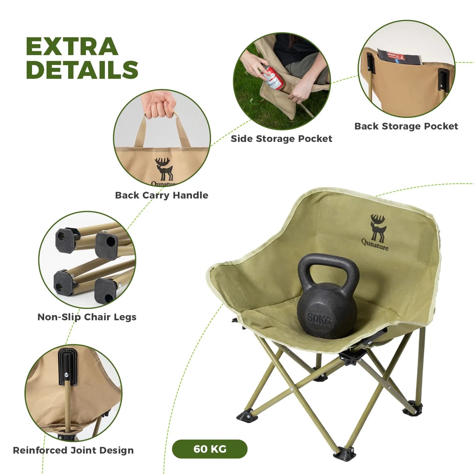 qunature outdoor folding moon chair lightweight camping chair with wide seat and ergonomic support for camping and outdoor use