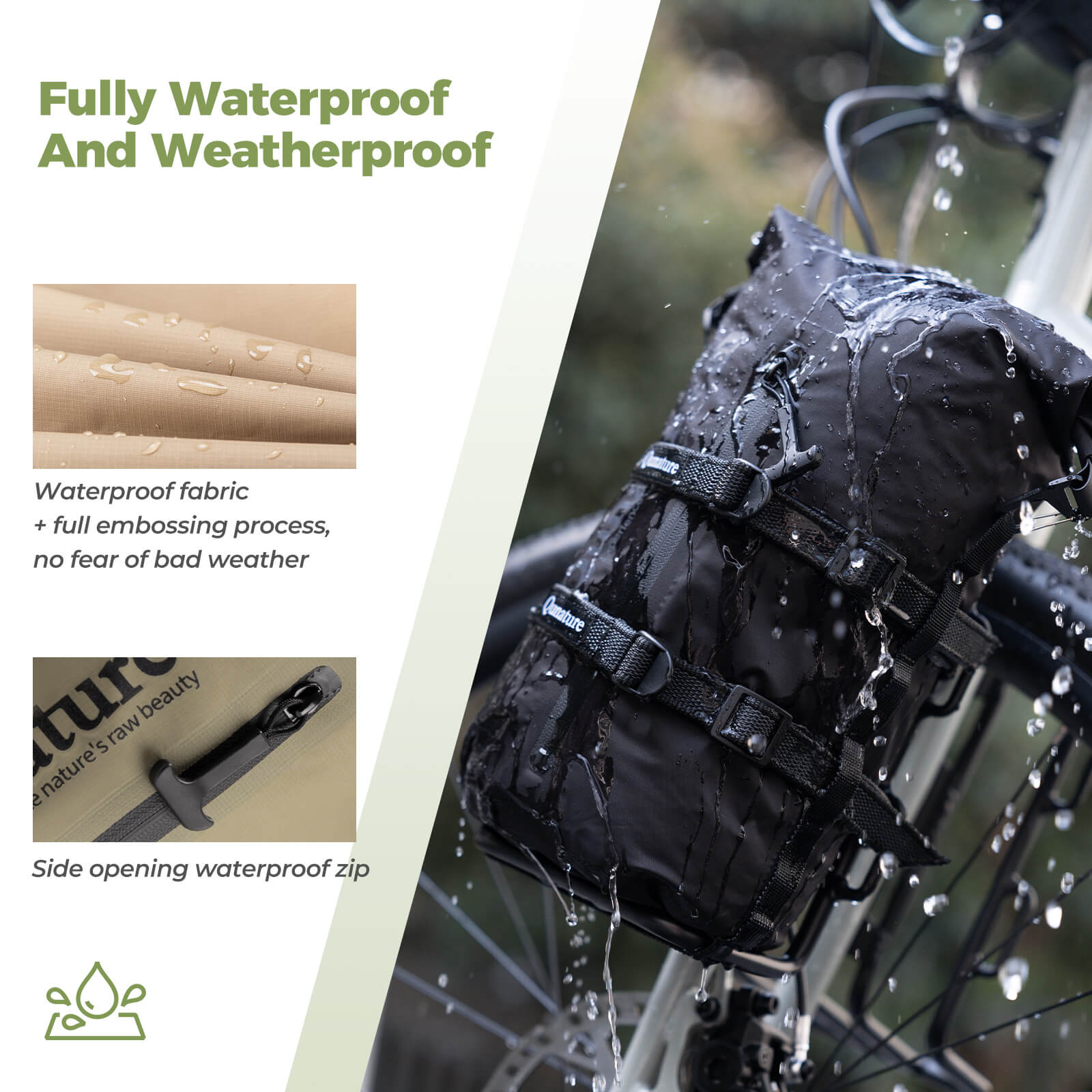 Qunature portable waterproof stuff sack ideal for bikepacking, hiking, and wilderness trekking.