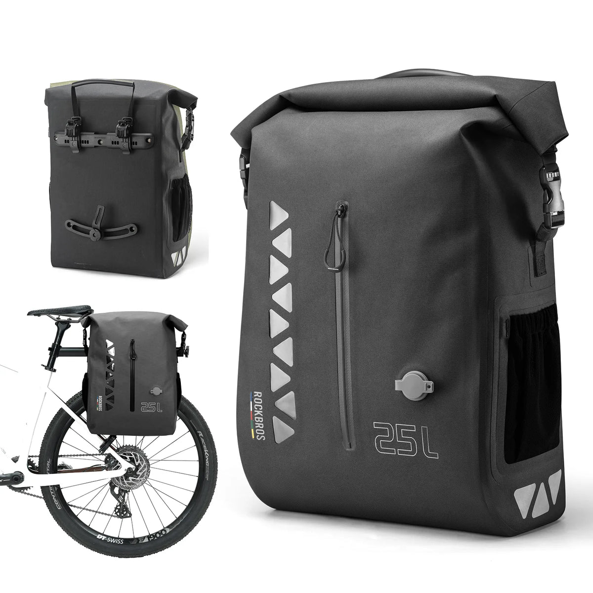 ROCKBROS ROAD TO SKY 25L fully waterproof bike rear rack pannier bag
#Color_Black