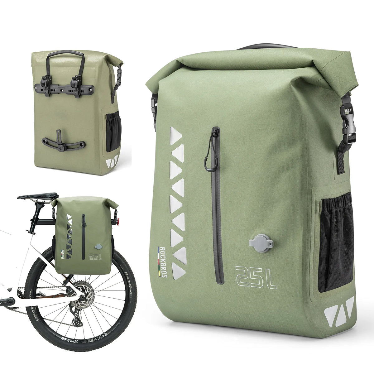 ROCKBROS ROAD TO SKY 25L fully waterproof bike rear rack pannier bag
#Color_Green