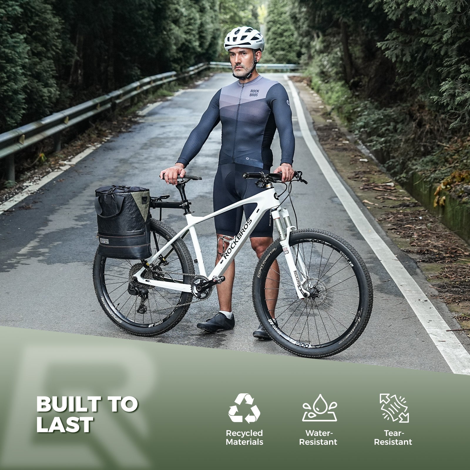 ROAD TO SKY recycled tire bike panniers 12L waterproof cycling rear rack bags for commuting and touring – ROCKBROS