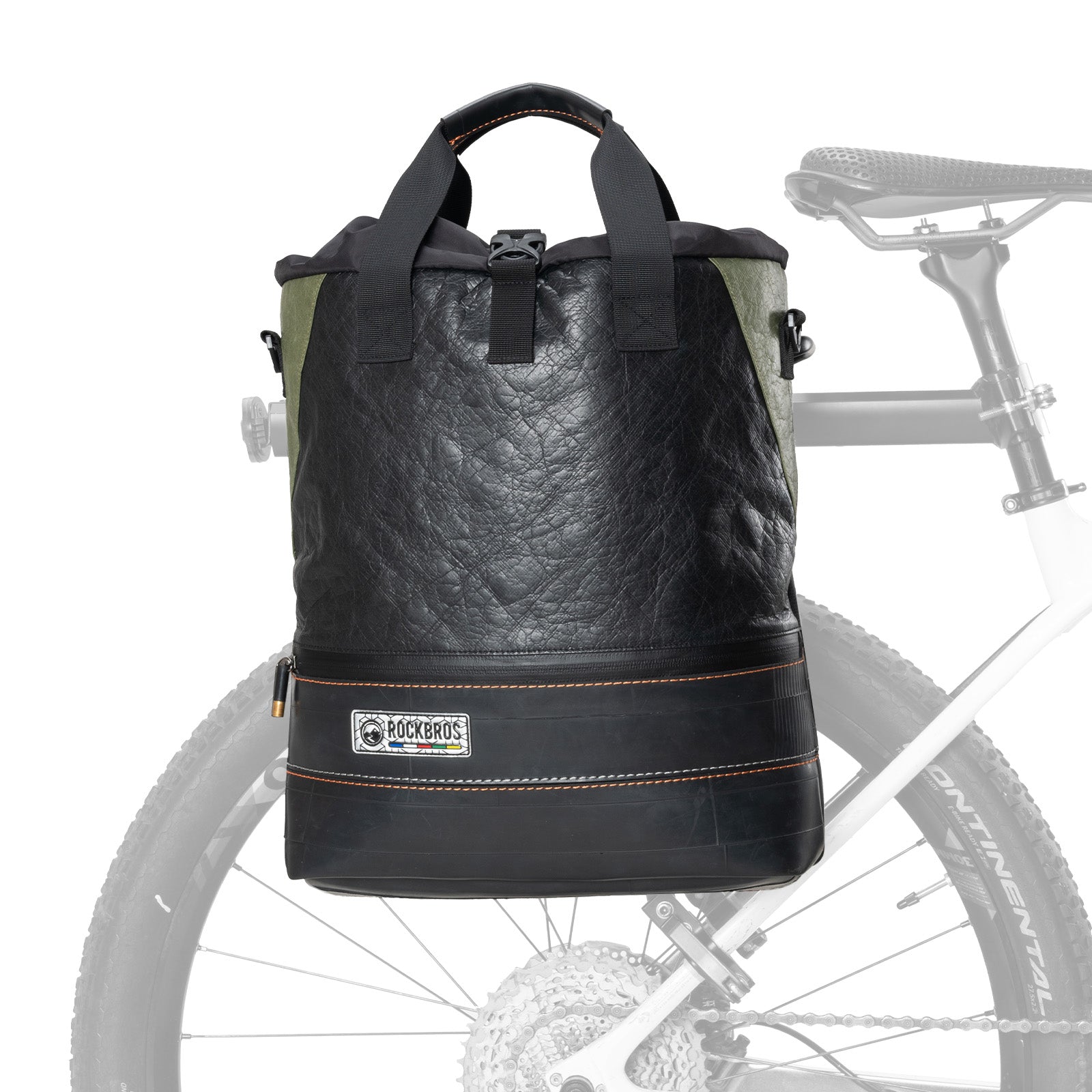 ROAD TO SKY recycled tire bike panniers 12L waterproof cycling rear rack bags for commuting and touring – ROCKBROS