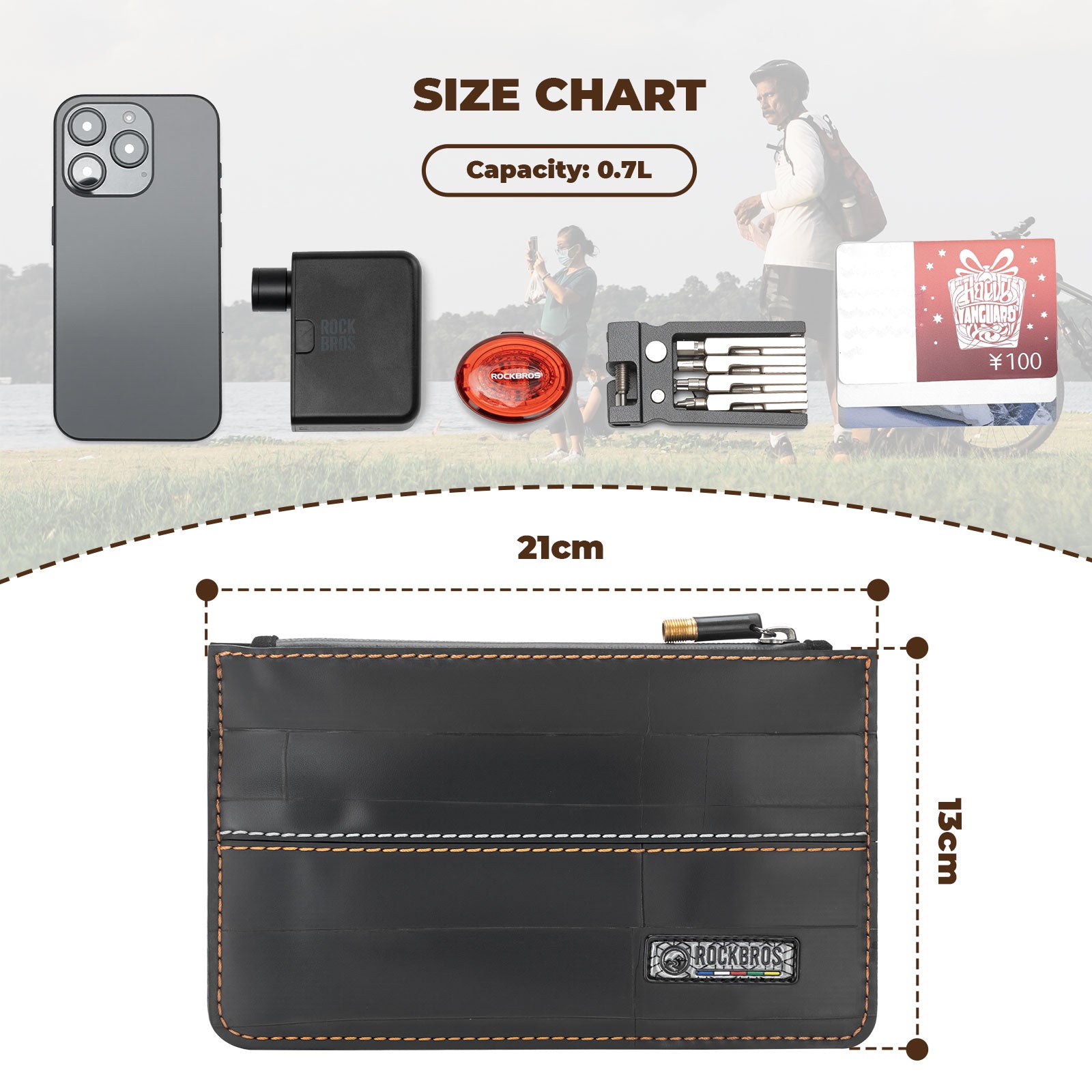 ROAD TO SKY recycled tire bike wallet 0.7L compact waterproof cycling storage bag for tools and essentials – ROCKBROS