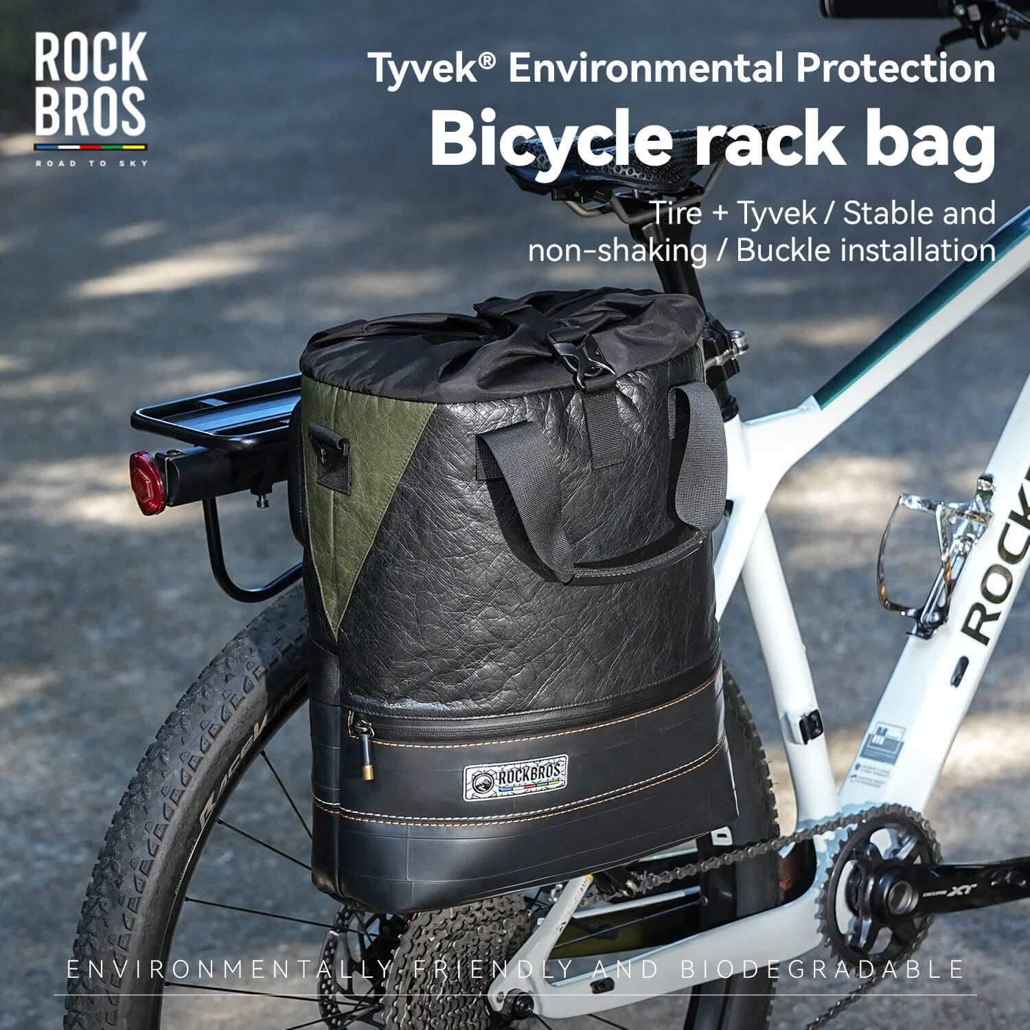 ROAD TO SKY Tyvek Recycled Tire Bike Panniers 12L waterproof eco-friendly bicycle bag for commuting and touring