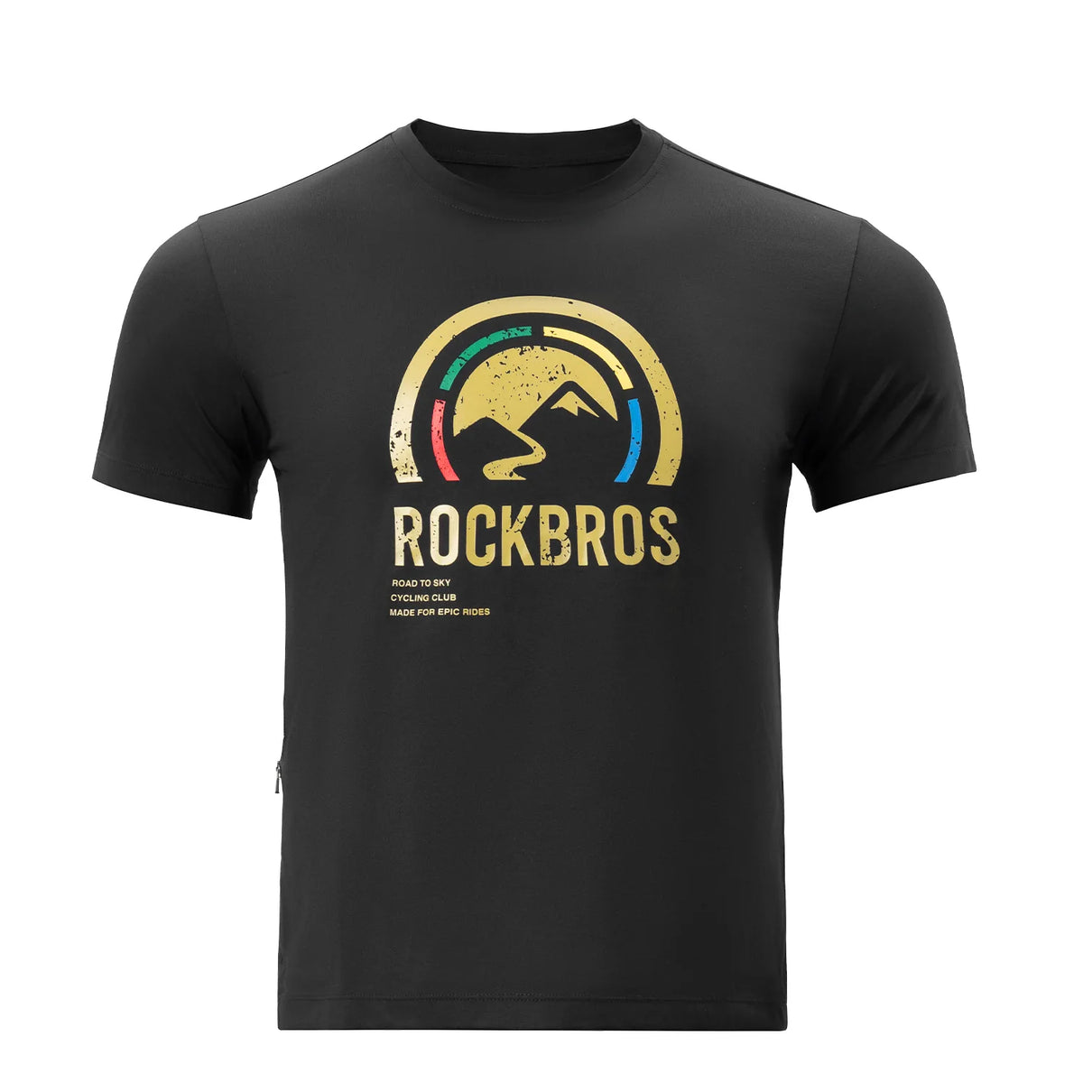 ROAD TO SKY unisex cooling quick-dry cycling T-shirt with side pocket and front logo print.
#Color_Black