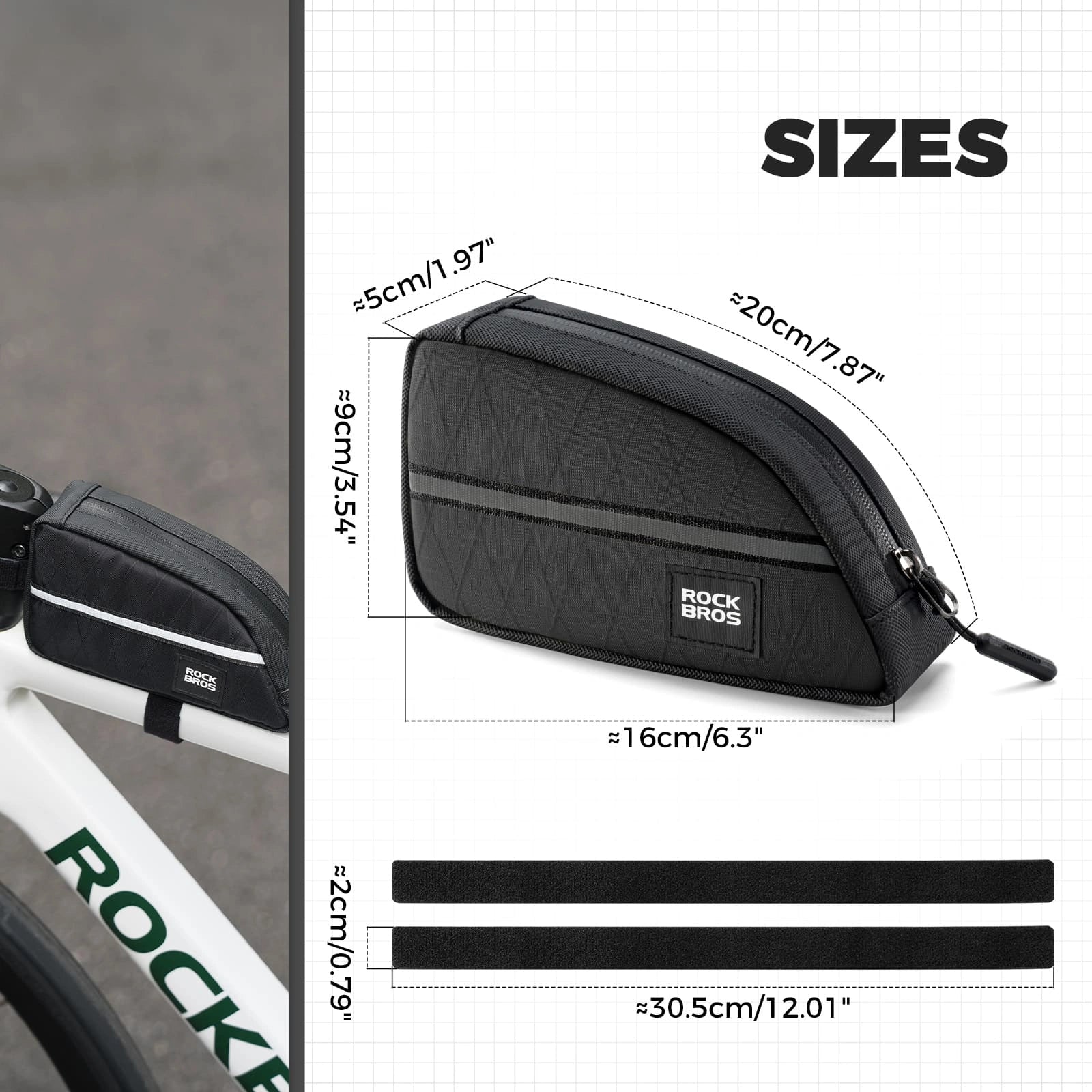 ROCKBROS 0.9L Waterproof Bike Top Tube Bag With Slim Fit And Easy-Access Zipper
#Color_Black