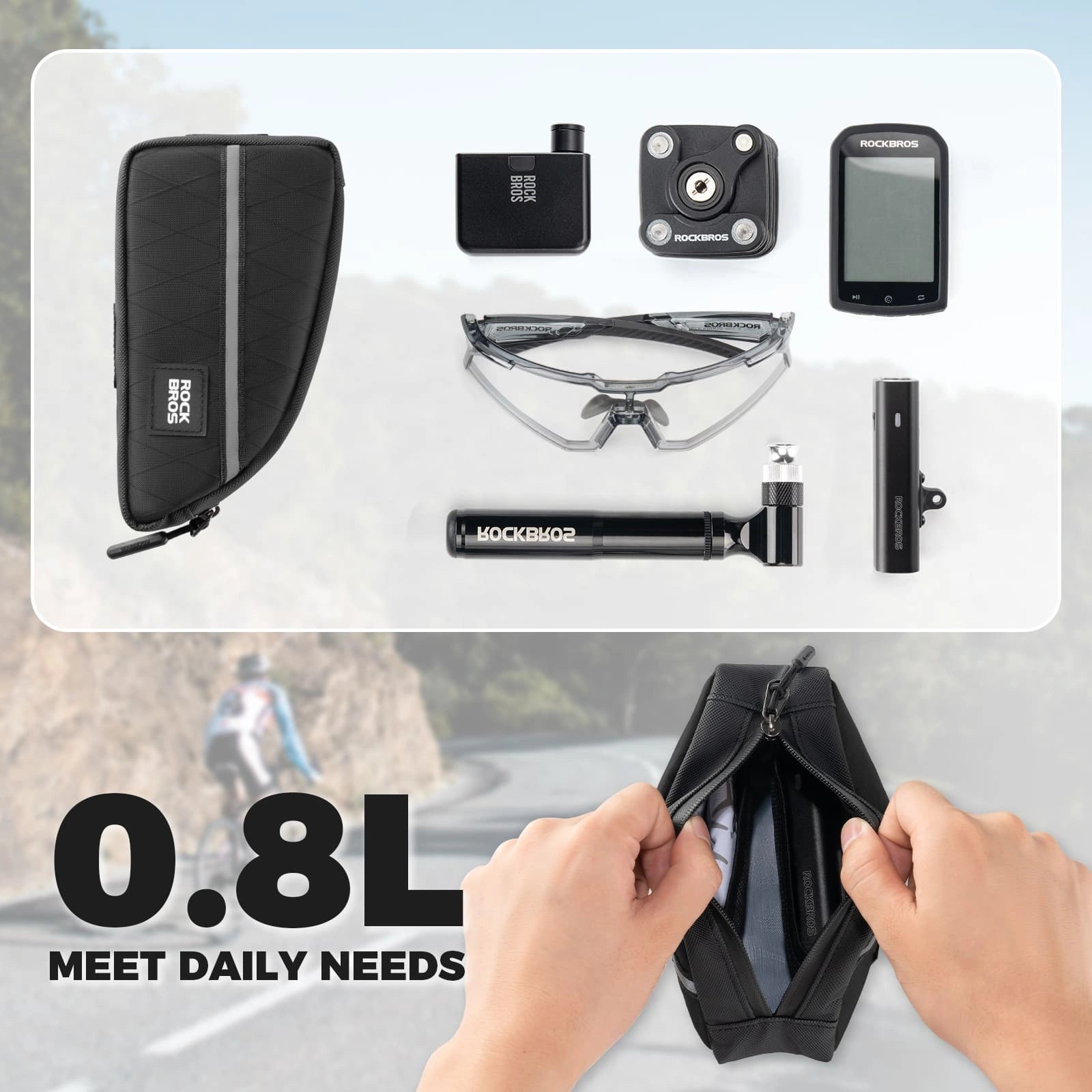 ROCKBROS 0.9L Waterproof Bike Top Tube Bag With Slim Fit And Easy-Access Zipper
#Color_Black