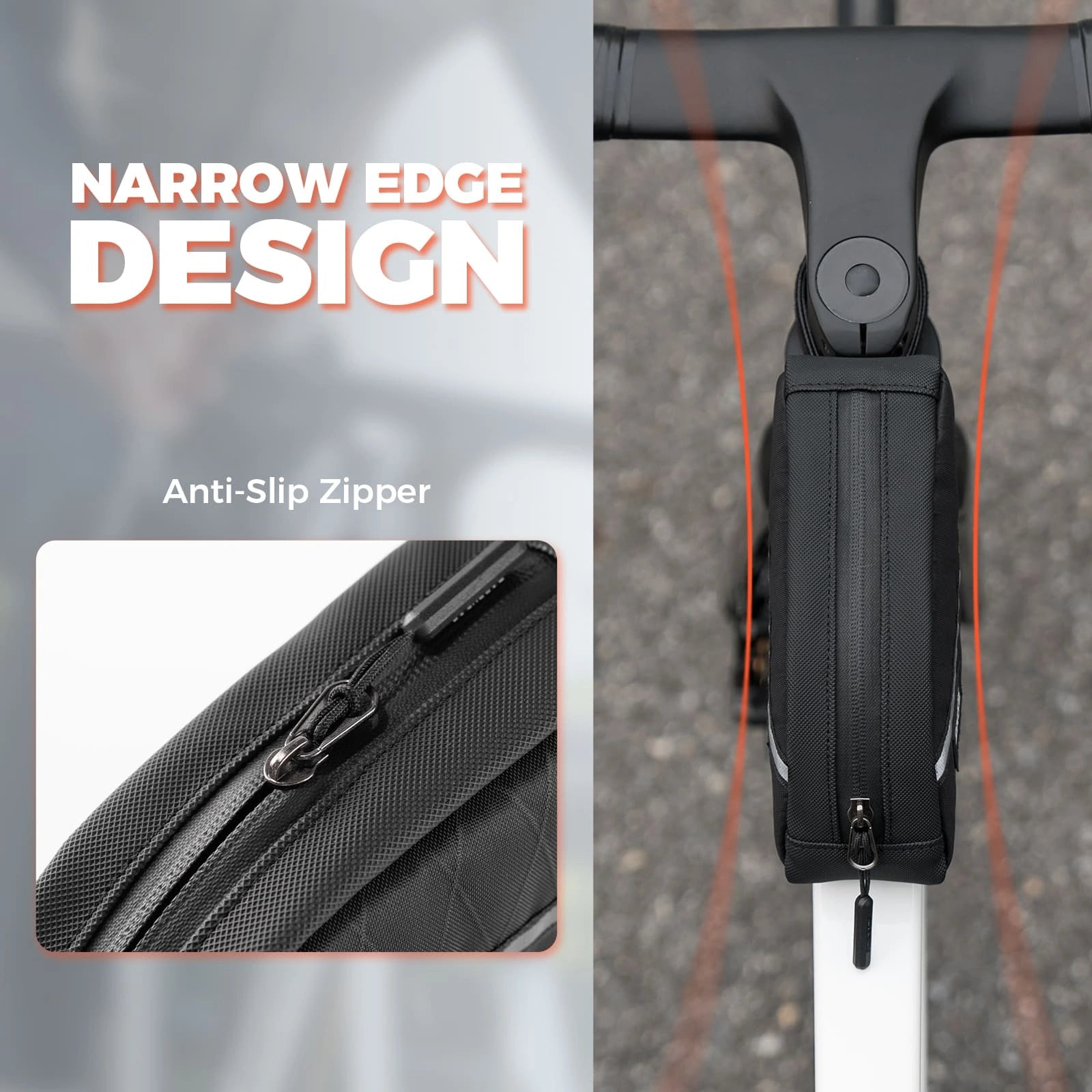 ROCKBROS 0.9L Waterproof Bike Top Tube Bag With Slim Fit And Easy-Access Zipper
#Color_Black