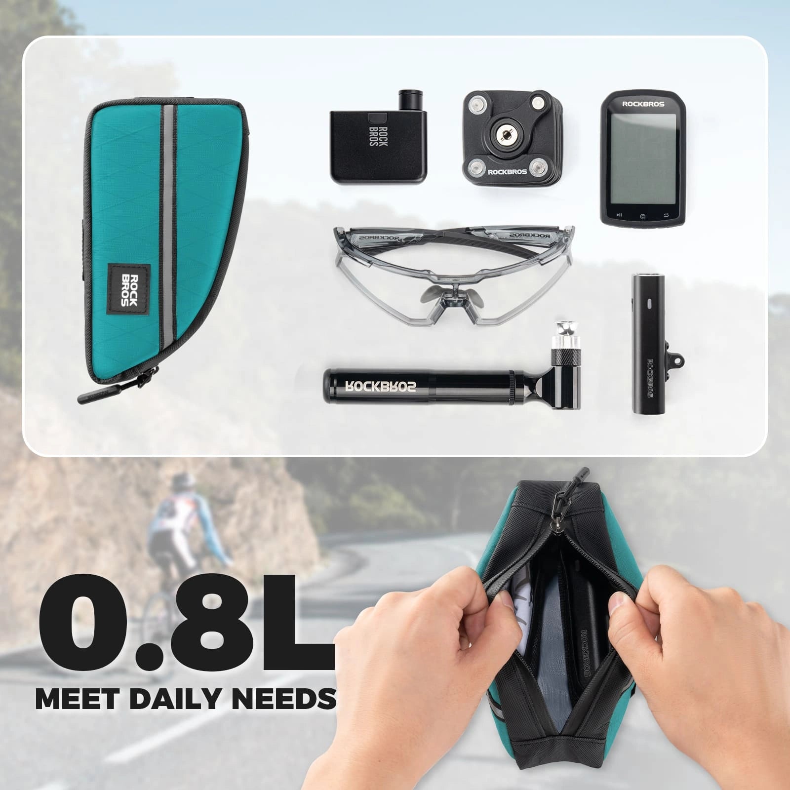 ROCKBROS 0.9L Waterproof Bike Top Tube Bag With Slim Fit And Easy-Access Zipper
#Color_Blue