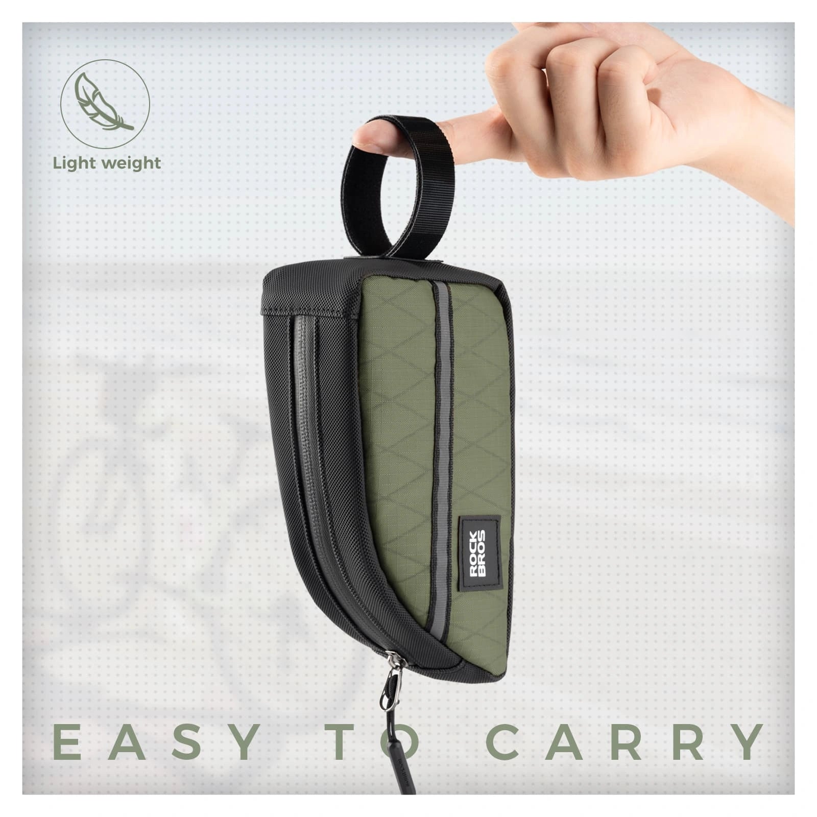ROCKBROS 0.9L Waterproof Bike Top Tube Bag With Slim Fit And Easy-Access Zipper
#Color_Army Green